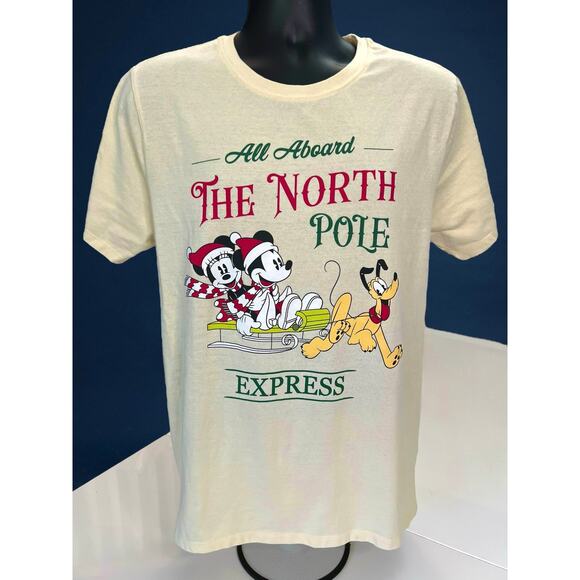 Disney Mickey & Minnie Mouse Pluto North Pole Express Christmas Holiday T-Shirt - Picture 1 of 9